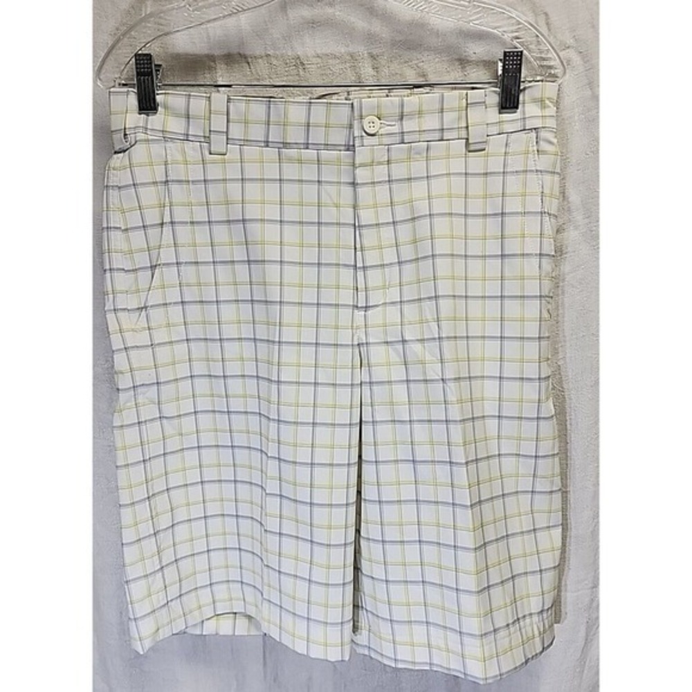 Nike Golf Shorts Mens 30 White Blue Dri Fit Bermuda‎ Plaid Performance Stretch